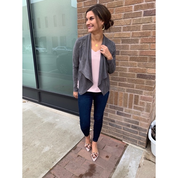 BlankNYC Asymmetrical Zip Drape Front Faux Suede Jacket - Picture 7 of 7